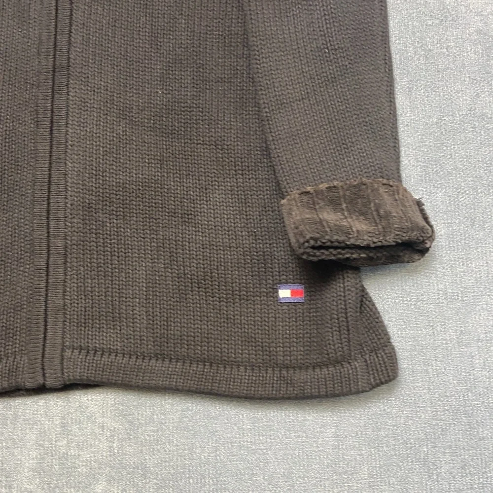 Vintage Tommy Hilfiger Sweater Mens S Black Diamond Mock Neck Knitted Full Zip